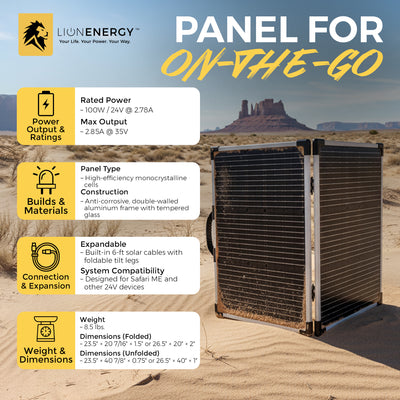 Lion Energy 100 Watt 24V Portable Solar Panel for RV, Outdoor Camping and Travel