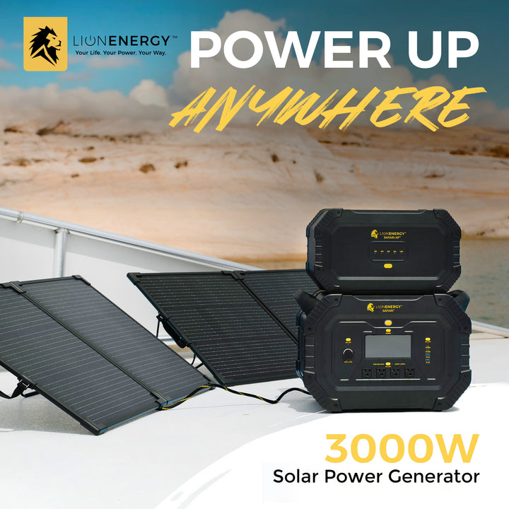 Lion Energy Safari Solar Power Generator, Multiple Outputs, 3,000 Watts, Black