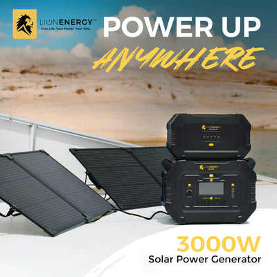 Lion Energy Safari Solar Power Generator, Multiple Outputs, 3,000 Watts, Black