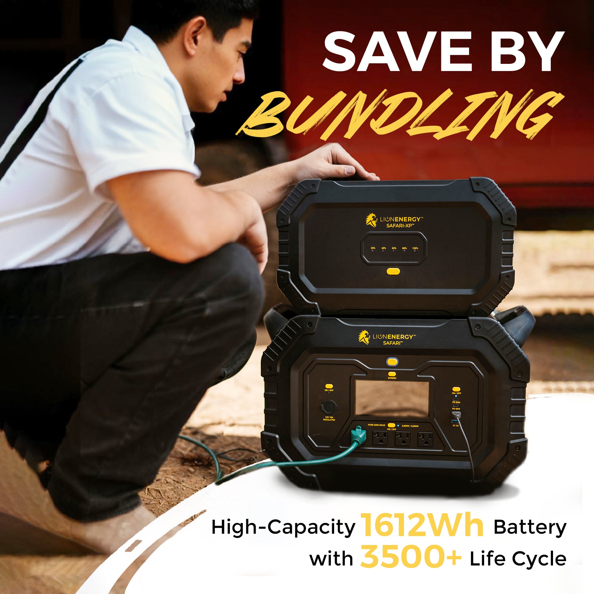 Lion Energy Safari Solar Power Generator, Multiple Outputs, 3,000 Watts, Black