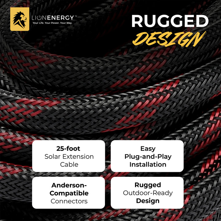 Lion Energy 25' Extension Cable for Solar Panel & Portable Generator (Open Box)