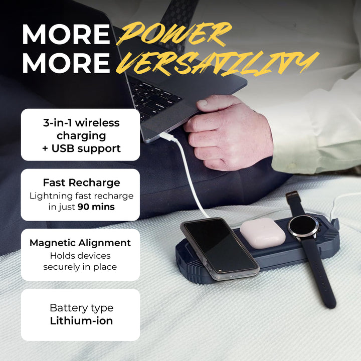 Lion Energy Eclipse 3-in-1 Wireless & USB Charger for Phone, Ear Buds & Watch
