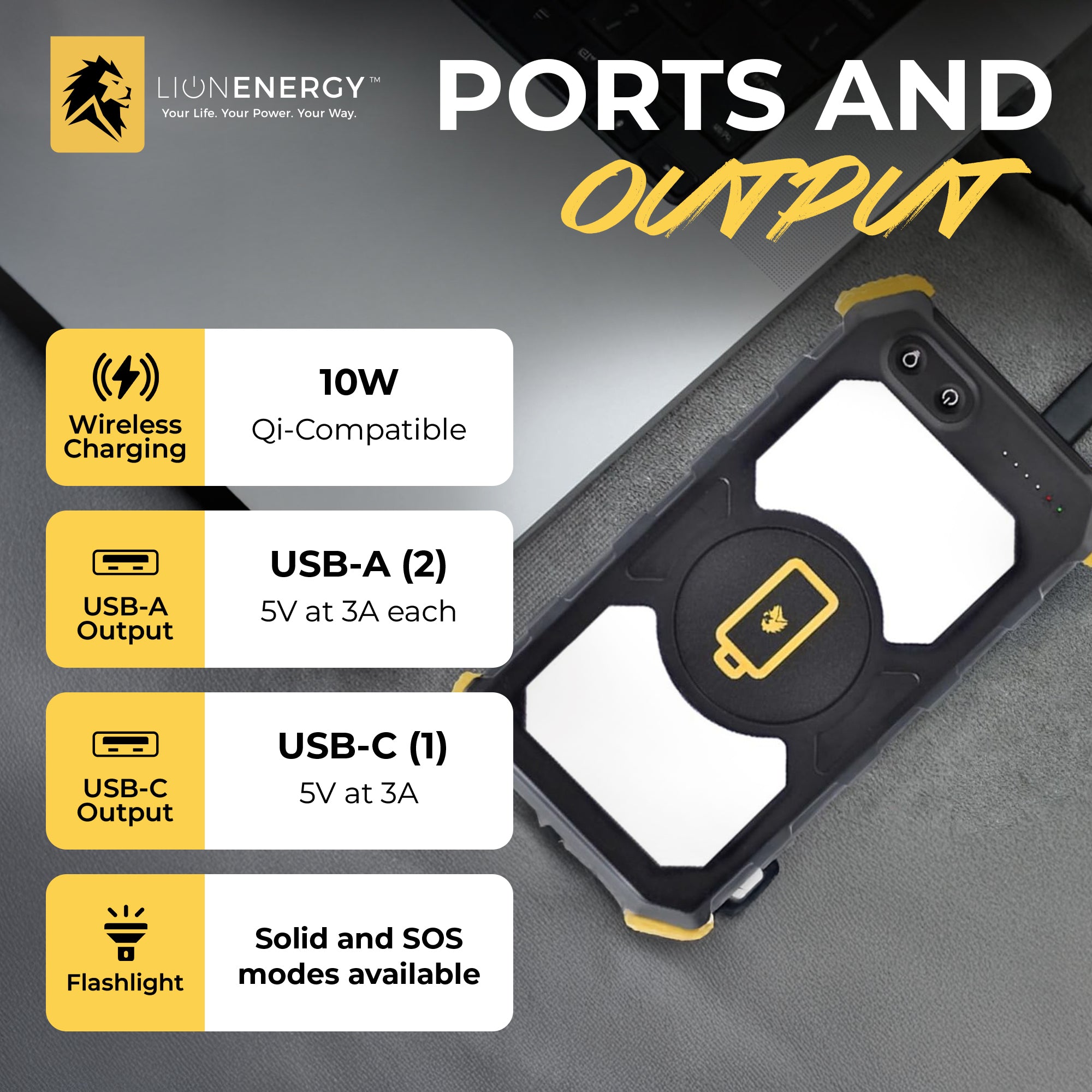 Lion Energy Prowler Power Bank, Portable Phone Charger w/Flashlight (Open Box) - VMInnovations