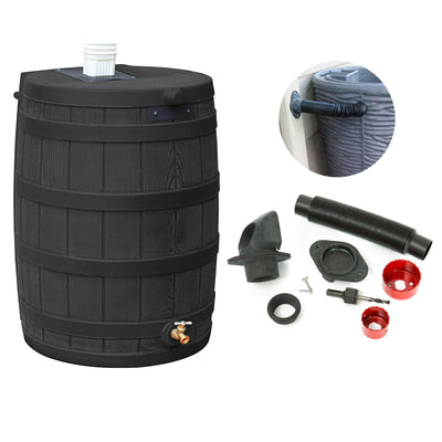 Good Ideas Rain Wizard 50 Gal Rain Barrel Collector, Black & Diverter Flex Kit