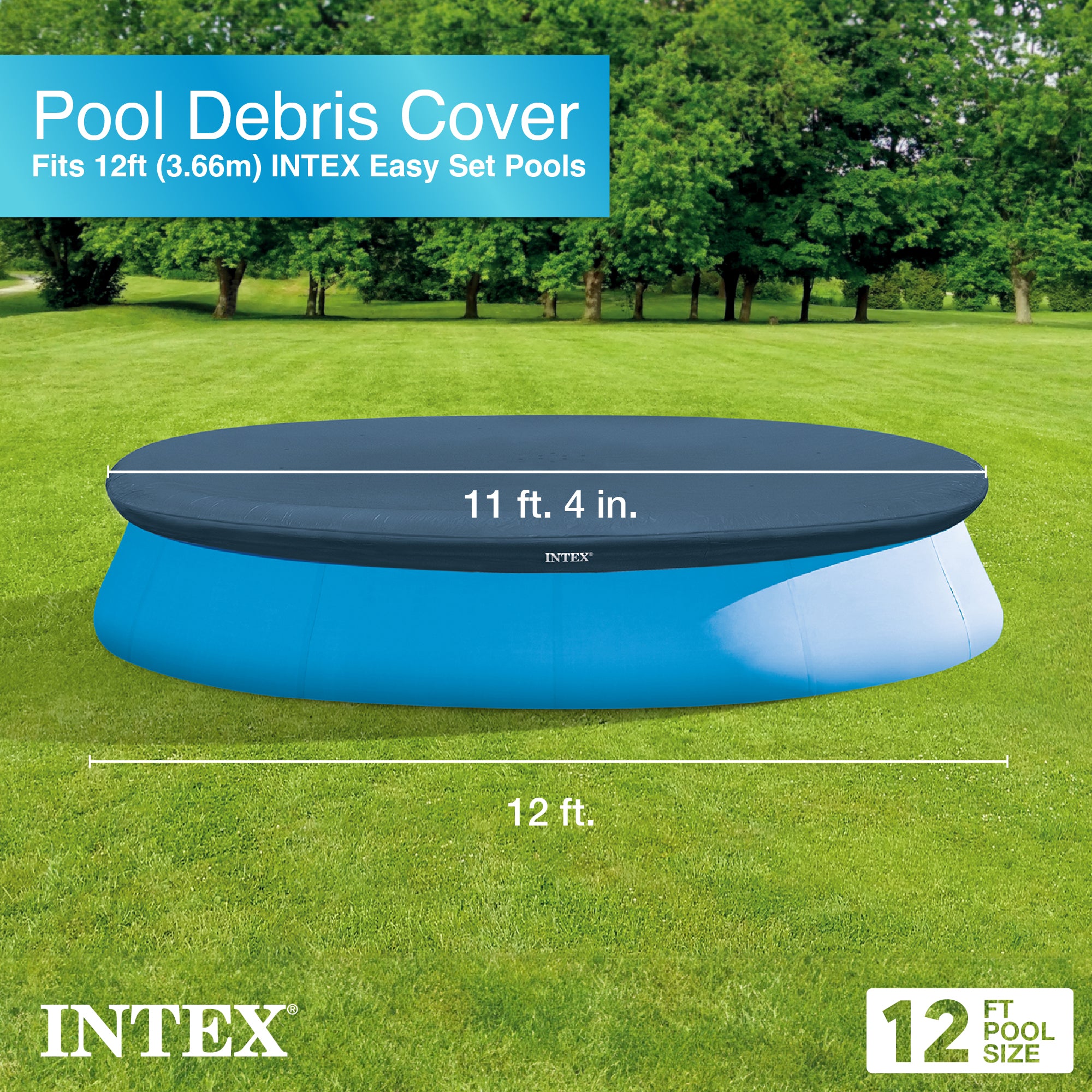 Intex 28022E 11.3 Foot Easy Set Swimming Pool Debris Cover Tarp, Blue (Used) - VMInnovations