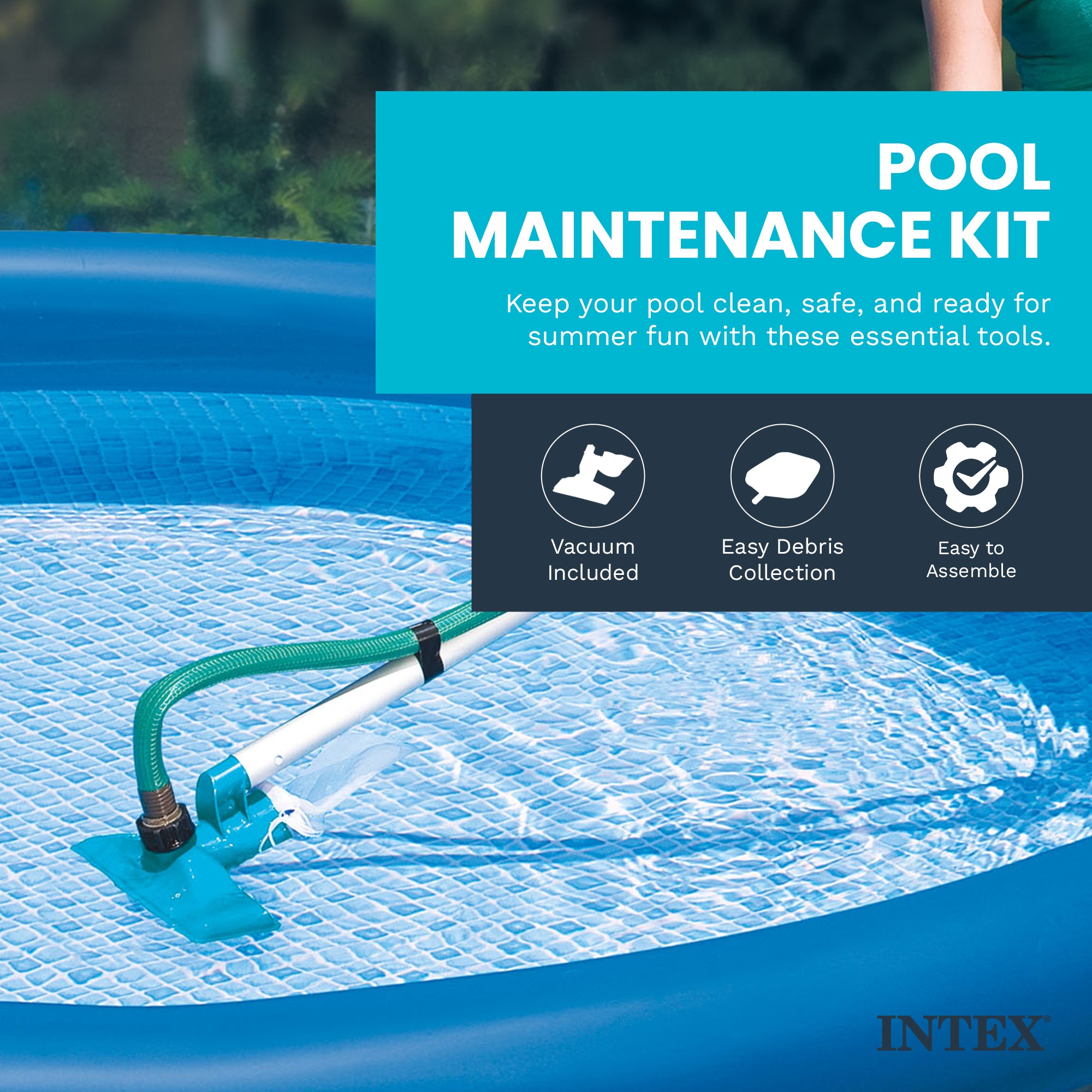 Intex 28002E Maintenance Pool Kit Vacuum Skimmer & Pole (Pool Sold Separately)