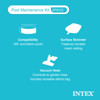 Intex 28002E Maintenance Pool Kit Vacuum Skimmer & Pole (Pool Sold Separately)