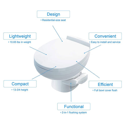 Aqua Magic Residence RV Low Profile Toilet w/ Hand Sprayer, White (Open Box)