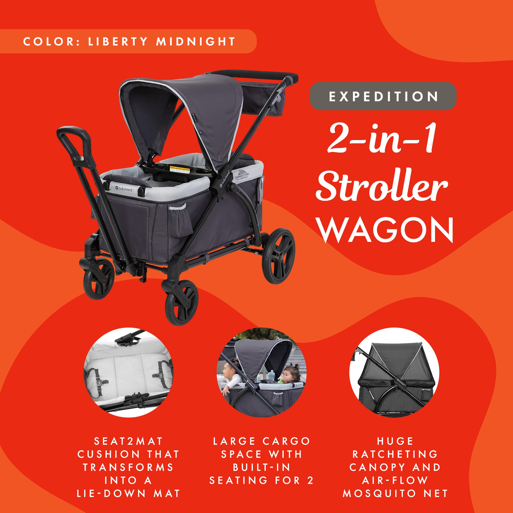 Baby Trend Expedition 2in1 Push/Pull Stroller Wagon w/ Canopy, Liberty Midnight (For Parts)