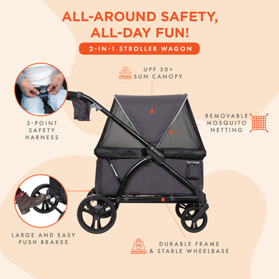 Baby Trend Expedition 2in1 Push/Pull Stroller Wagon w/ Canopy, Liberty Midnight (For Parts)