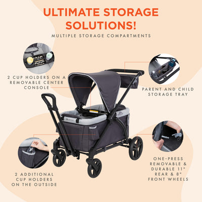 Baby Trend Expedition 2in1 Push/Pull Stroller Wagon w/ Canopy, Liberty Midnight (For Parts)