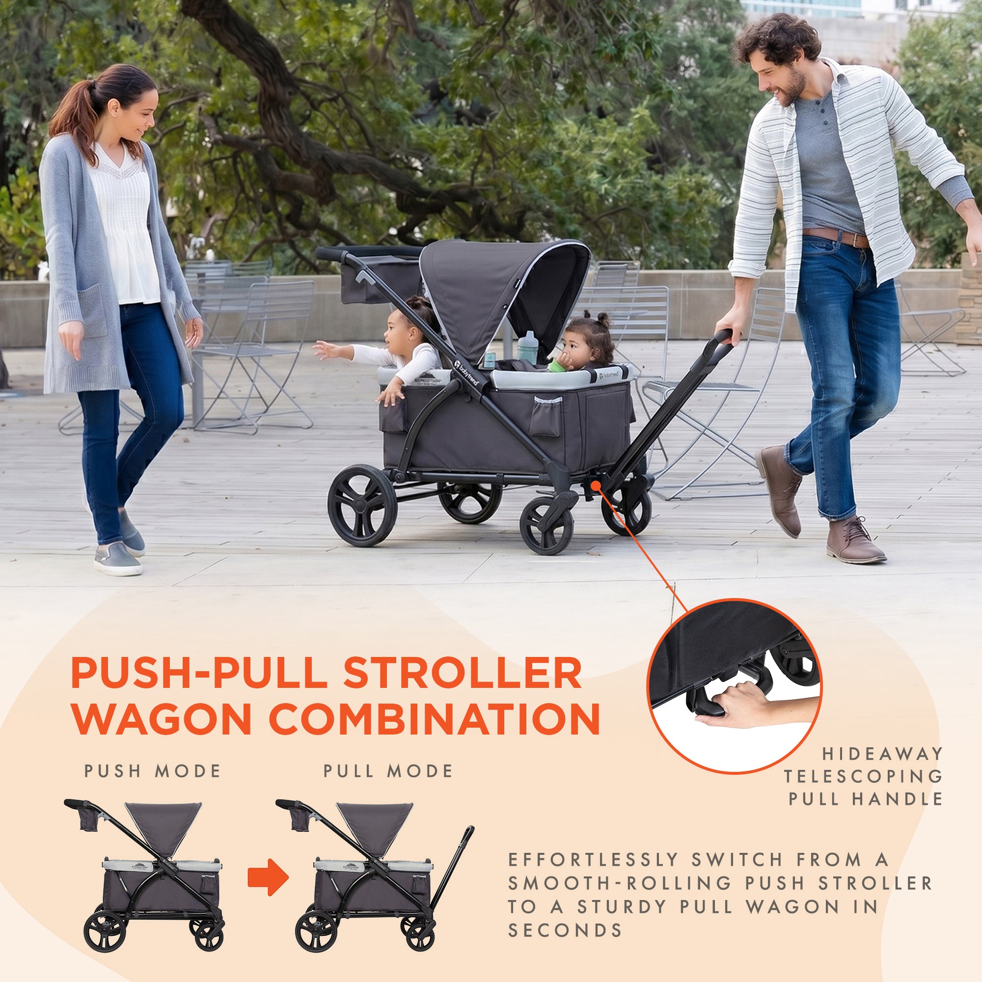 Baby Trend Expedition 2in1 Push/Pull Stroller Wagon w/ Canopy, Liberty Midnight (For Parts)