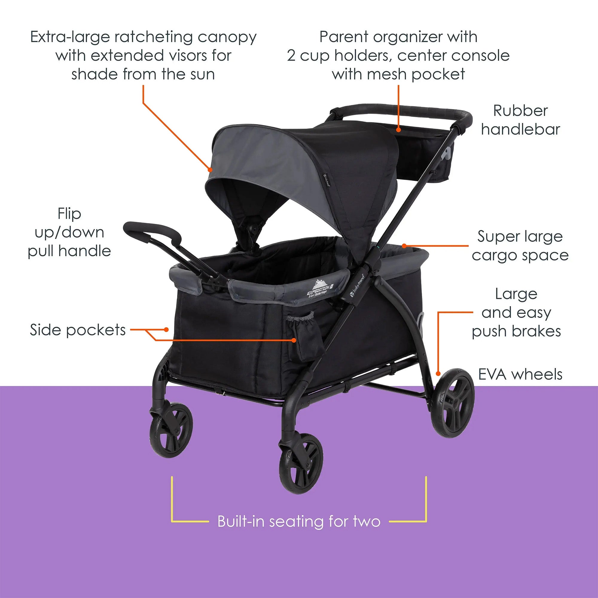 Baby Trend Expedition 2 in 1 Push or Pull Stroller Wagon w/ Canopy, (Open Box)