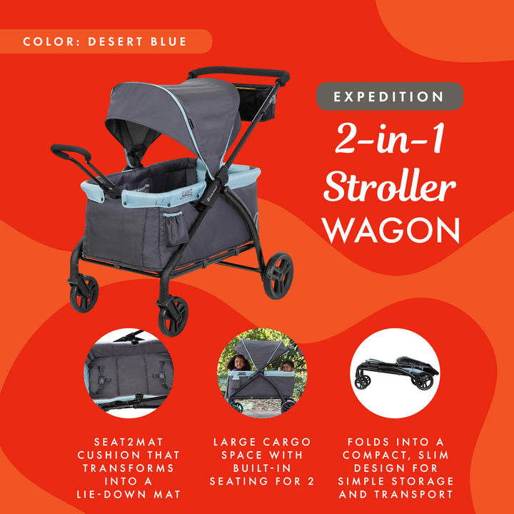 Baby Trend Expedition 2 in 1 Push or Pull Stroller Wagon w/ Canopy, (Open Box) - VMInnovations