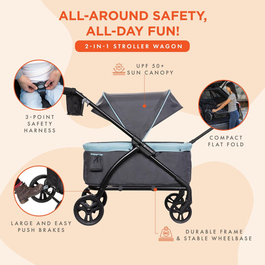 Baby Trend Expedition 2 in 1 Push or Pull Stroller Wagon w/ Canopy, (Open Box) - VMInnovations
