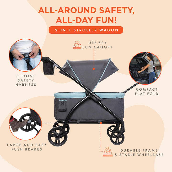 Baby Trend Expedition 2 in 1 Push or Pull Stroller Wagon w/ Canopy, (Open Box) - VMInnovations