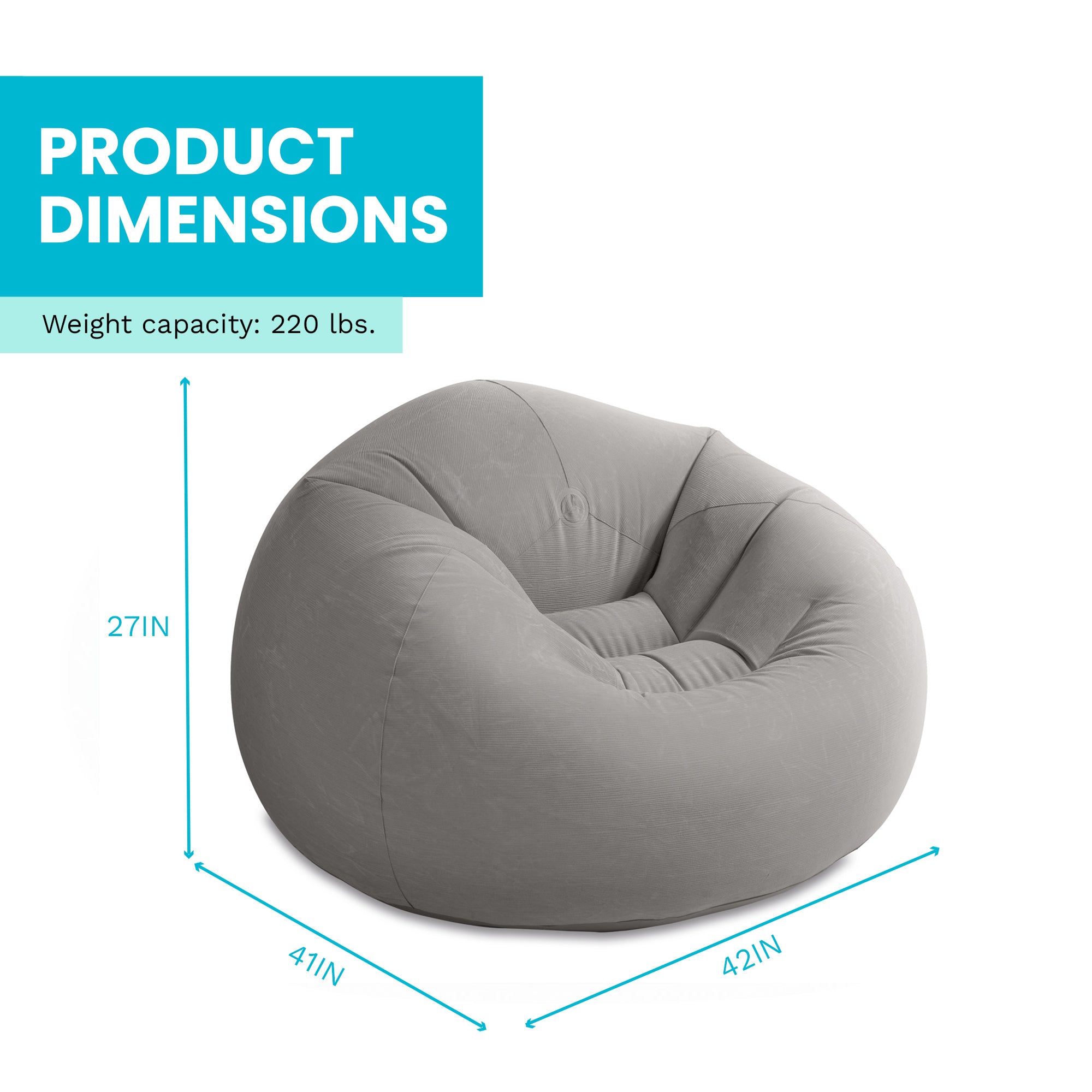 Intex Inflatable Lounge Beanless Lounger Bag Chair - Grey | 68579EP (Open Box)