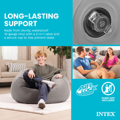 Intex Inflatable Lounge Beanless Lounger Bag Chair - Grey | 68579EP (Open Box)