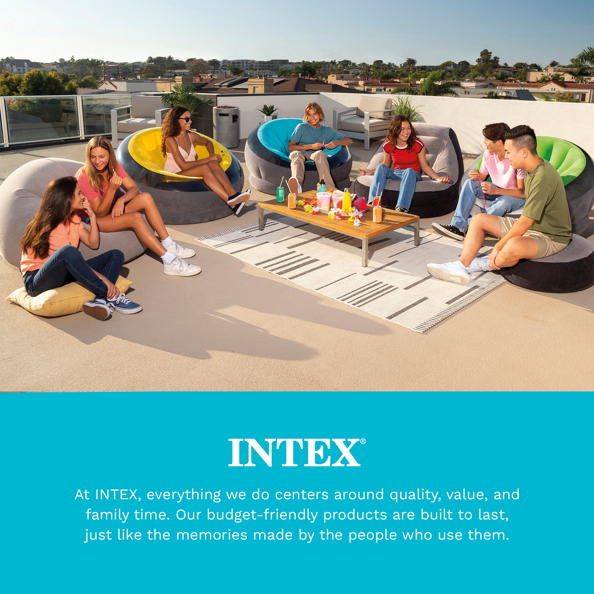 Intex Inflatable Lounge Beanless Lounger Bag Chair - Grey | 68579EP (Open Box)