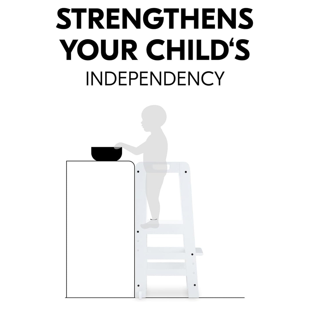 Hauck Learn N Explore Montessori Toddler Tower, Wooden Kitchen Stool, White