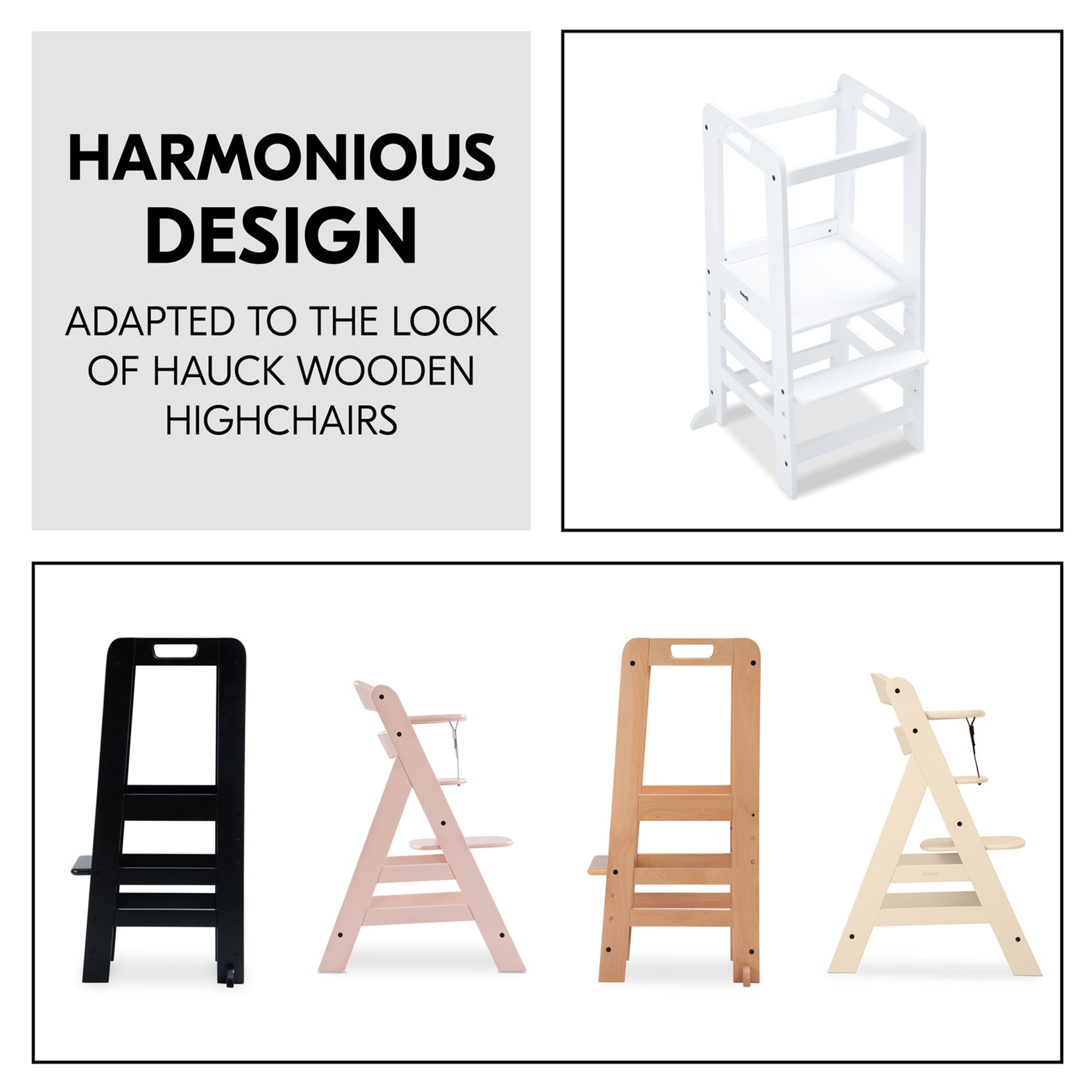 hauck Learn N Explore Montessori Toddler Tower, Wooden Kitchen Stool, White - VMInnovations