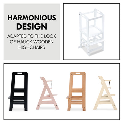 hauck Learn N Explore Montessori Toddler Tower, Wooden Kitchen Stool, White - VMInnovations