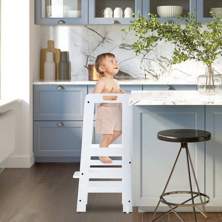 Hauck Learn N Explore Montessori Toddler Tower, Wooden Kitchen Stool, White - VMInnovations