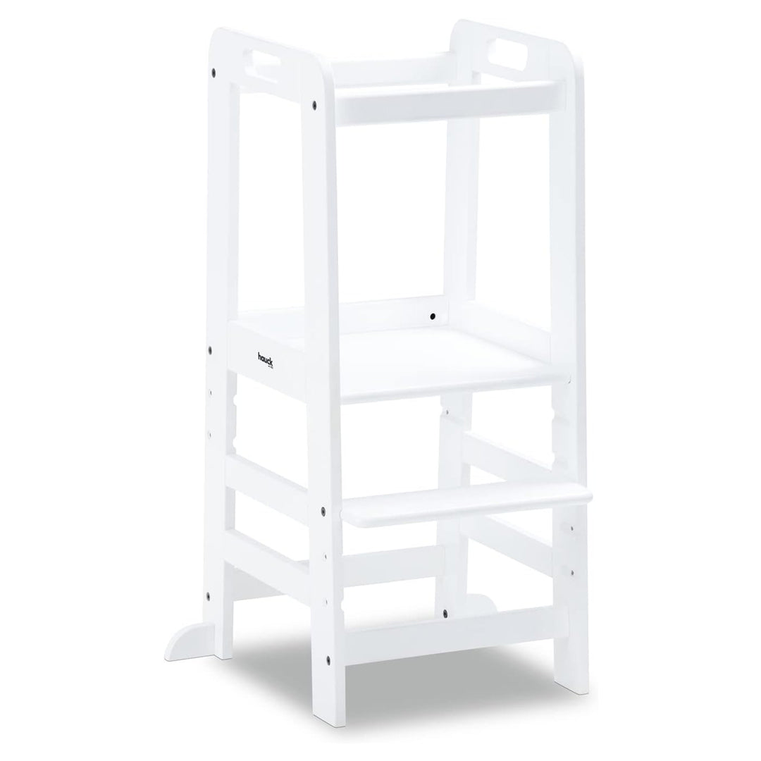 Hauck Learn N Explore Montessori Toddler Tower, Wooden Kitchen Stool, White