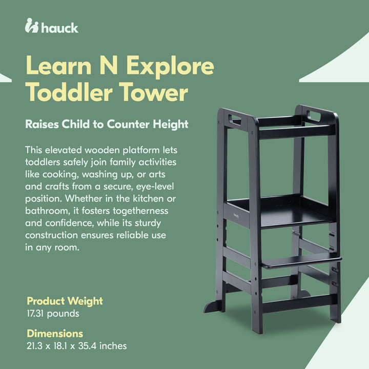 Hauck Learn N Explore Montessori Toddler Tower, Wooden Kitchen Stool, Black