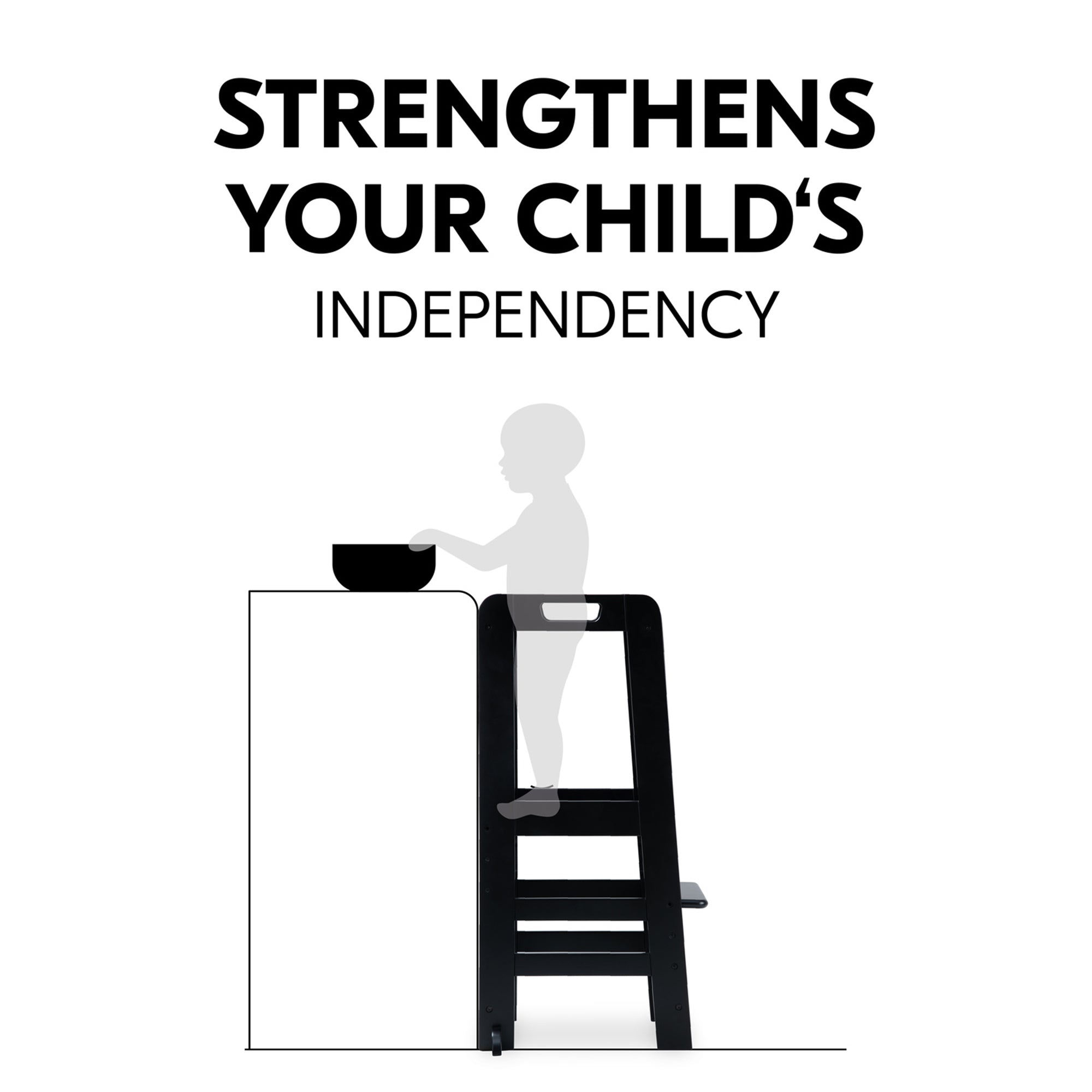 hauck Learn N Explore Montessori Toddler Tower, Wooden Kitchen Stool, Black - VMInnovations