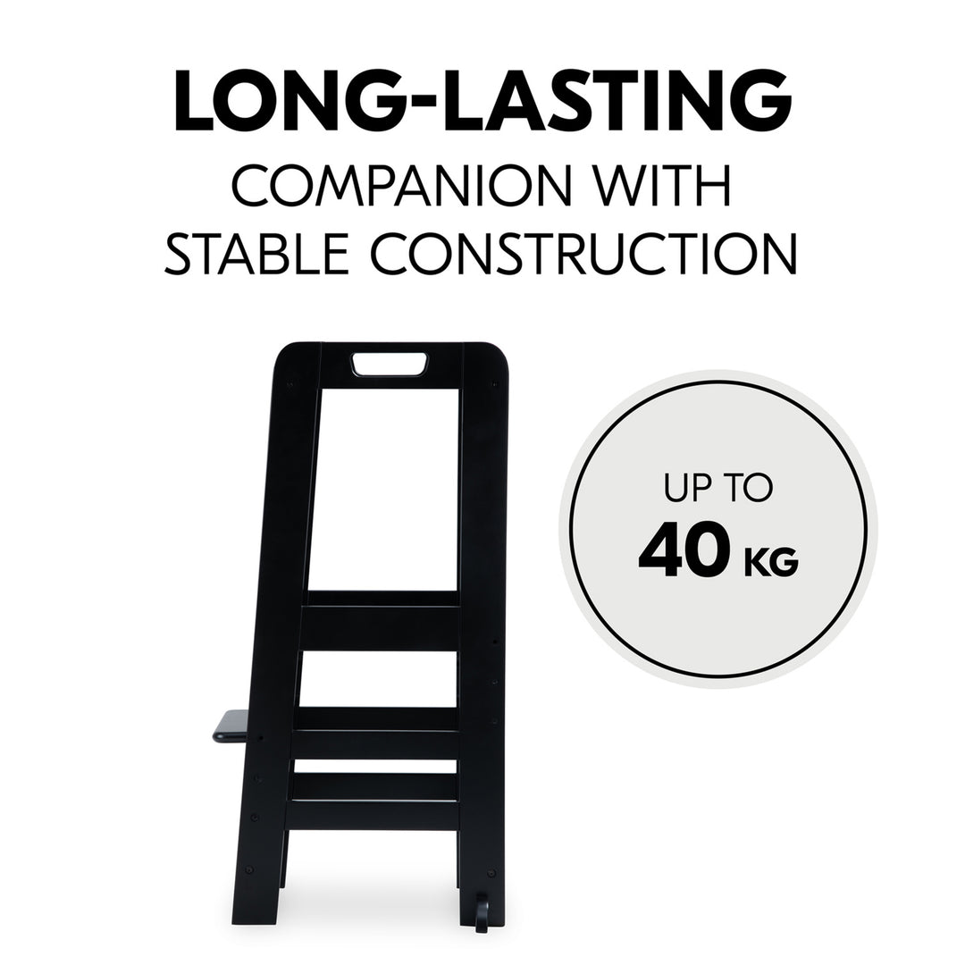 Hauck Learn N Explore Montessori Toddler Tower, Wooden Kitchen Stool, Black