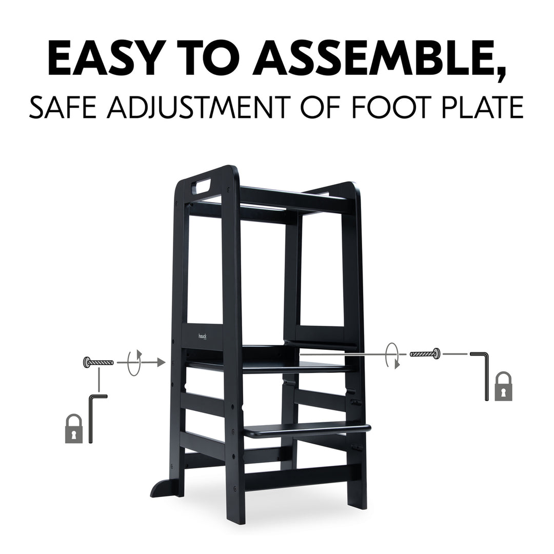 Hauck Learn N Explore Montessori Toddler Tower, Wooden Kitchen Stool, Black