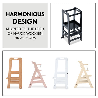 hauck Learn N Explore Montessori Toddler Tower, Wooden Kitchen Stool, Black - VMInnovations