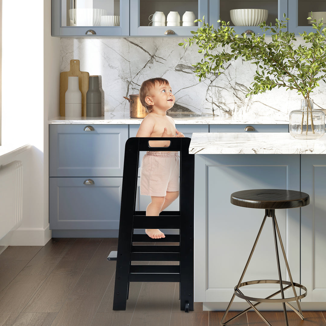 Hauck Learn N Explore Montessori Toddler Tower, Wooden Kitchen Stool, Black