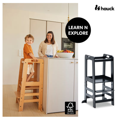 hauck Learn N Explore Montessori Toddler Tower, Wooden Kitchen Stool, Black - VMInnovations