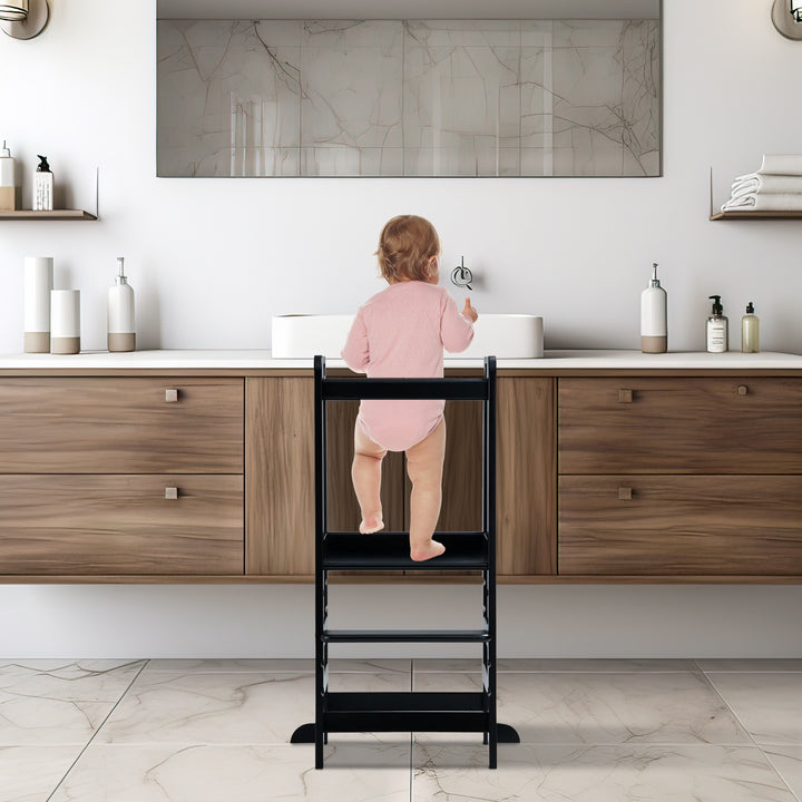 Hauck Learn N Explore Montessori Toddler Tower, Wooden Kitchen Stool, Black