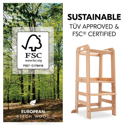 hauck Learn N Explore Montessori Toddler Tower, Wooden Kitchen Stool, Natural - VMInnovations