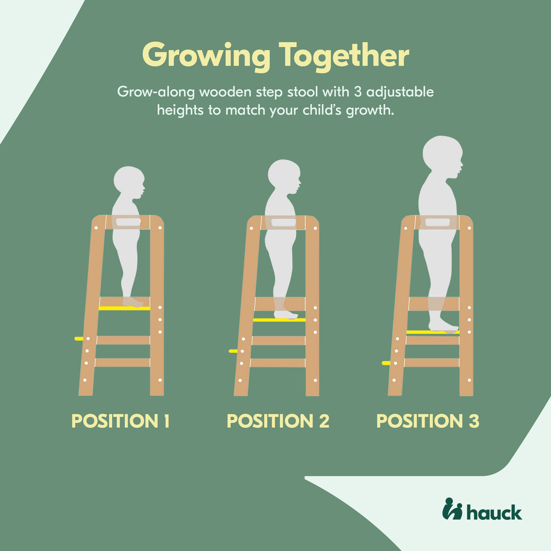Hauck Learn N Explore Montessori Toddler Tower, Wooden Kitchen Stool, Natural