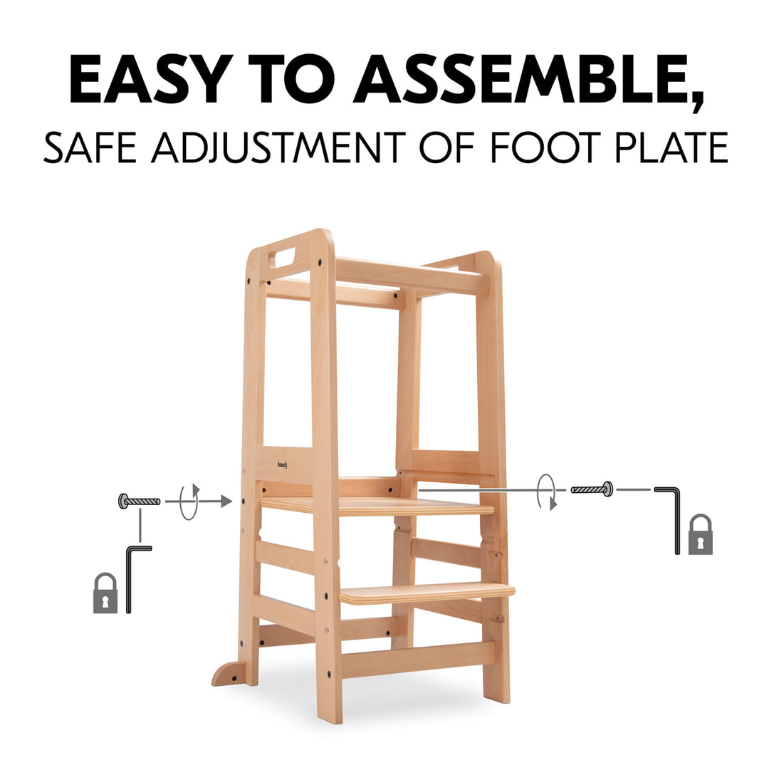 Hauck Learn N Explore Montessori Toddler Tower, Wooden Kitchen Stool, Natural