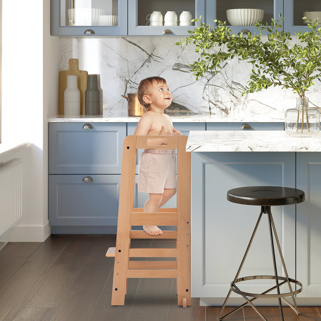 Hauck Learn N Explore Montessori Toddler Tower, Wooden Kitchen Stool, Natural