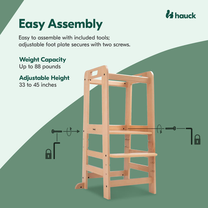Hauck Learn N Explore Montessori Toddler Tower, Wooden Kitchen Stool, Natural