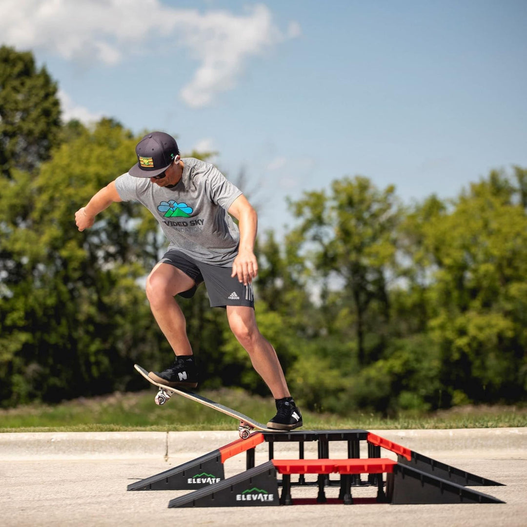 Elevate Outdoor Mini Skateboard Ramp 10-Piece Set with EZ-Link Setup, Orange