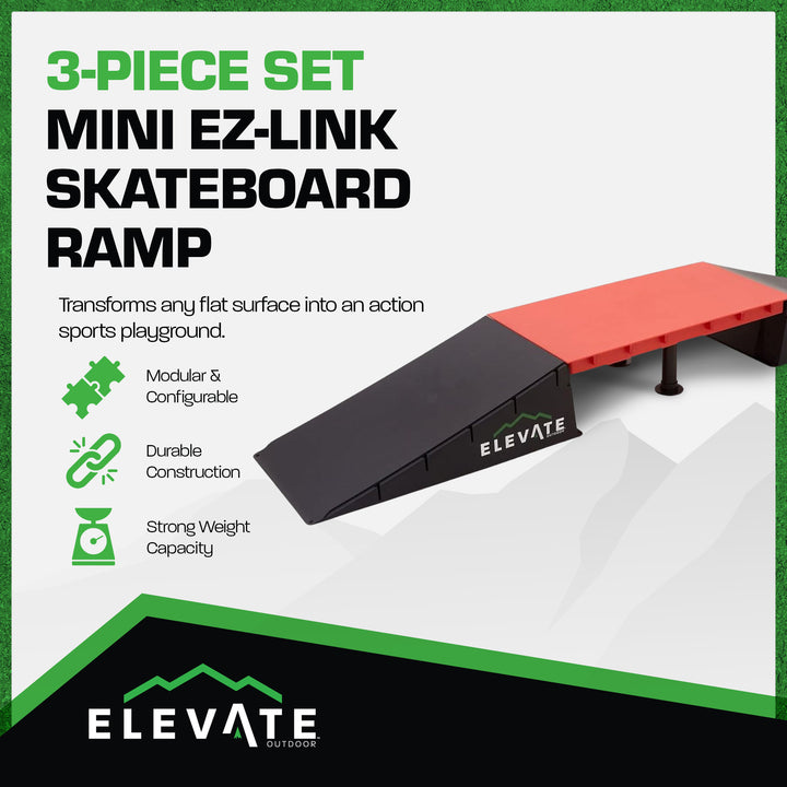 Elevate Outdoor EZ-Link Skateboard Ramp 3-Piece Set with 3 Setup Options, Orange