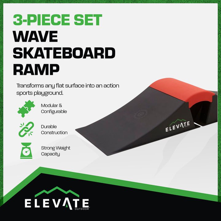 Elevate Outdoor Wave Skateboard Ramp 3-Piece Set with 3 Setup Options, Orange