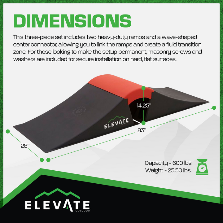 Elevate Outdoor Wave Skateboard Ramp 3-Piece Set with 3 Setup Options, Orange