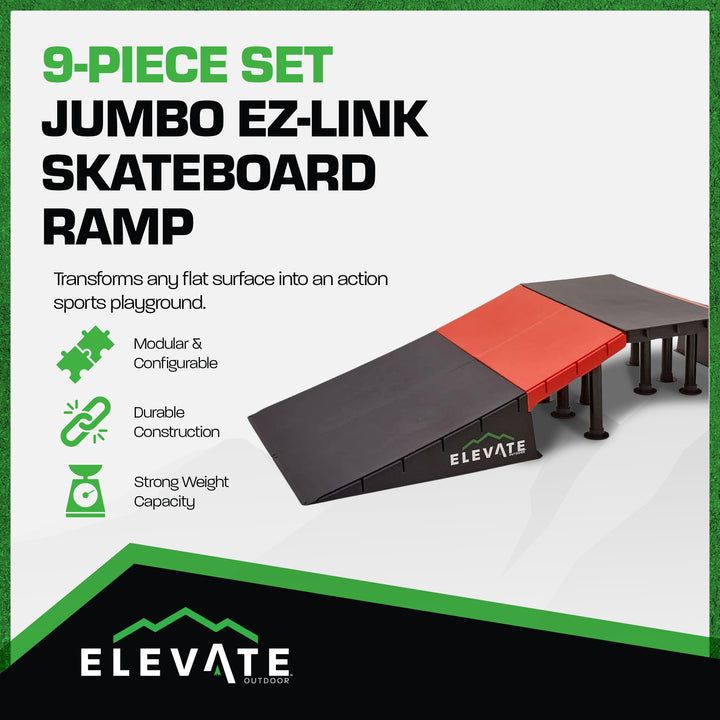 Elevate Outdoor Jumbo Skateboard Ramp 9-Piece Set with EZ-Link Setup, Orange