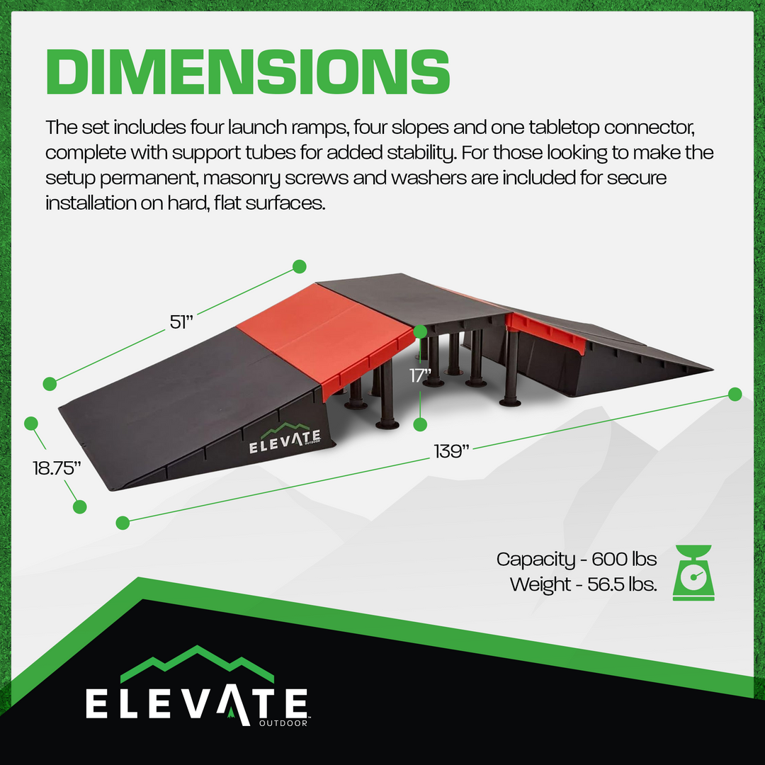 Elevate Outdoor Jumbo Skateboard Ramp 9-Piece Set with EZ-Link Setup, Orange
