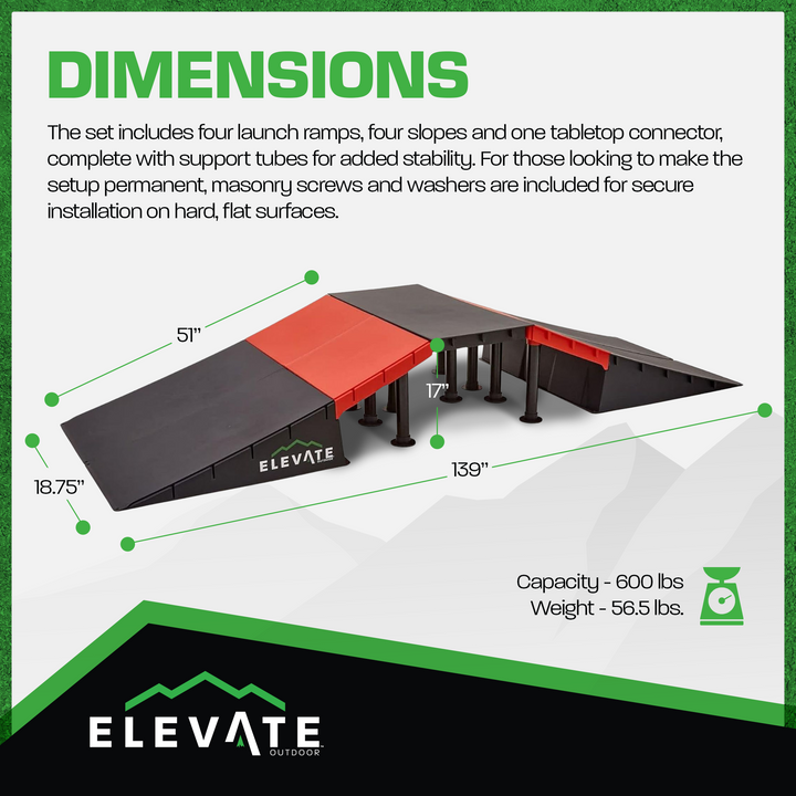Elevate Outdoor Jumbo Skateboard Ramp 9-Piece Set with EZ-Link Setup, Orange