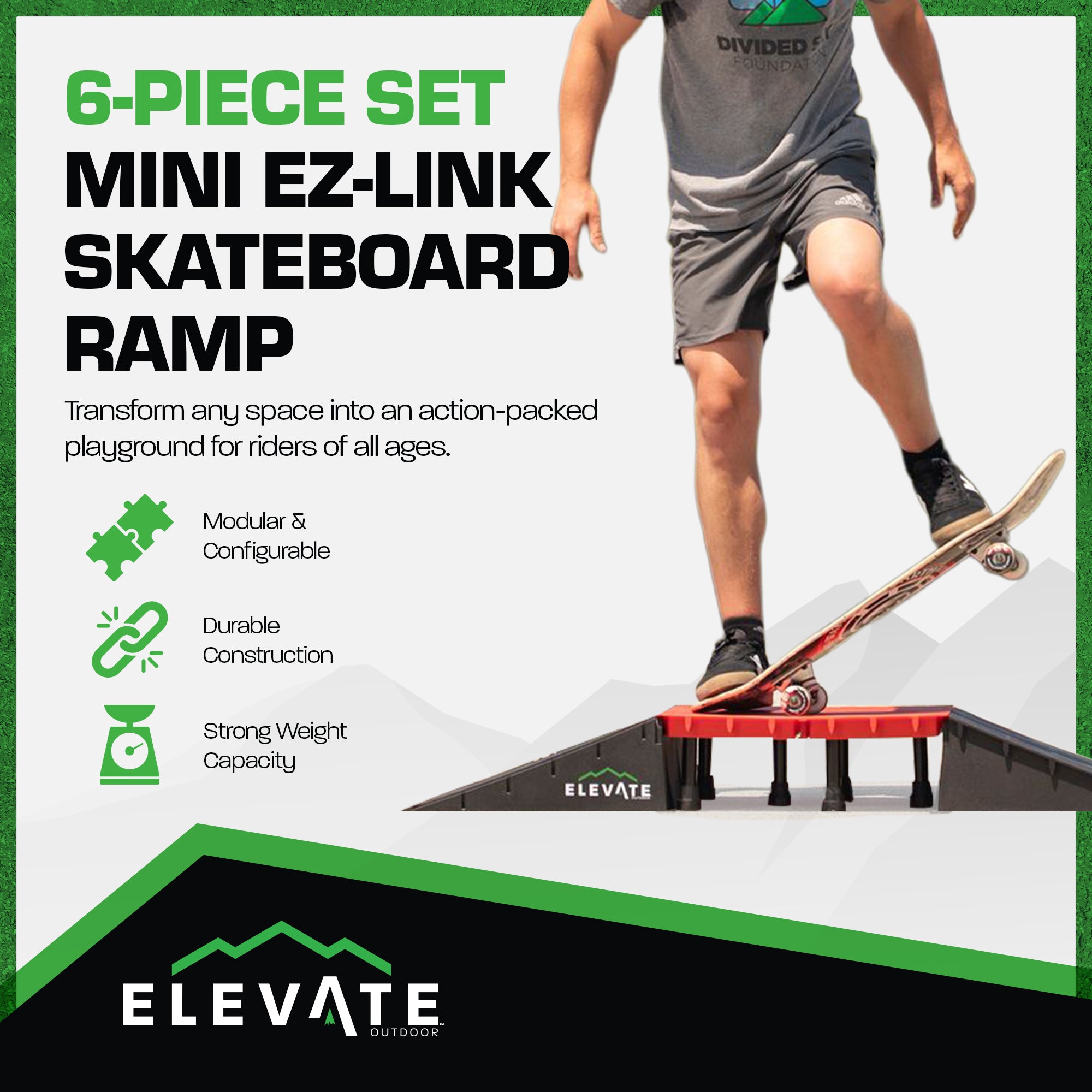 Elevate Outdoor Mini Skateboard Ramp 6pc Set w/EZ-Link Setup, Orange (Open Box) - VMInnovations