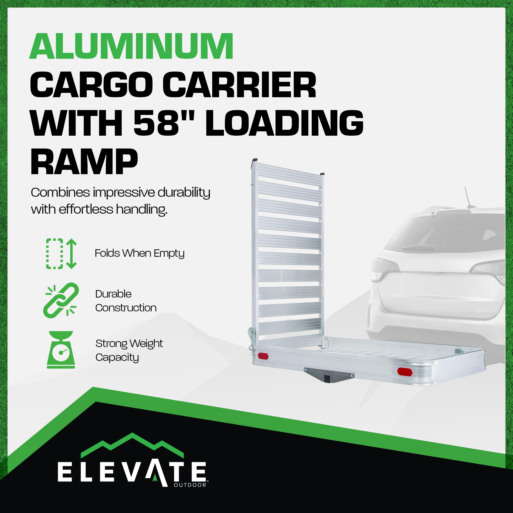 Elevate Outdoor Aluminum Tray Premium Carrier w/58-In Loading Ramp (Open Box) - VMInnovations